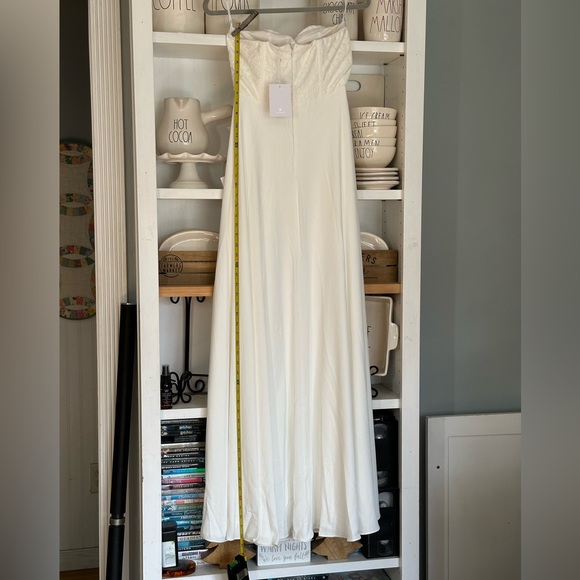 Lulu’s Perfect Vows White,  Lace Bustier Strapless Maxi Dress **see description - Picture 9 of 16